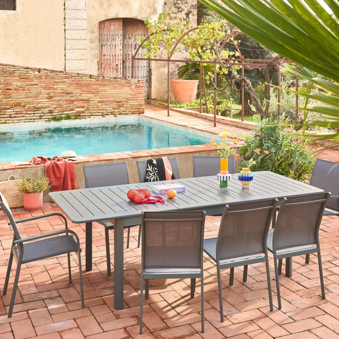 Set 4 sedie da giardino impilabili in alluminio e textilene