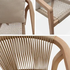 Set 2 sedie impilabili in legno e corda