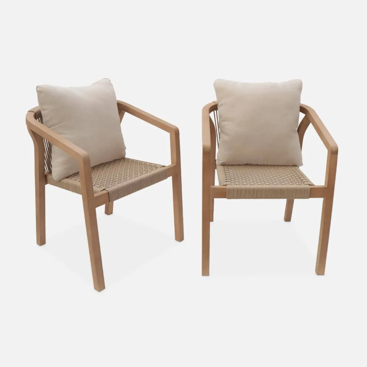 Set 2 sedie impilabili in legno e corda