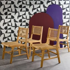 Set 4 sedie in canna e legno