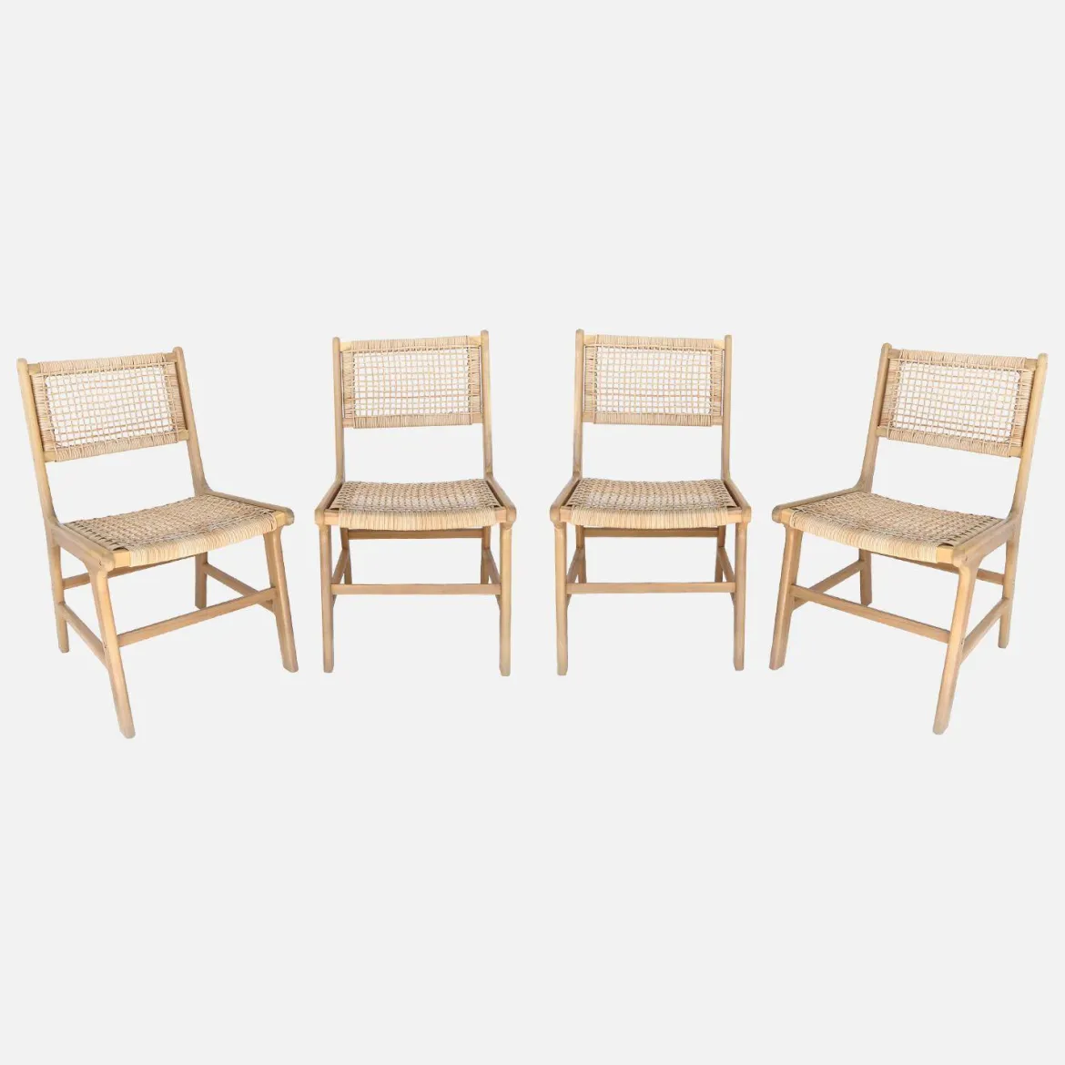 Set 4 sedie in canna e legno
