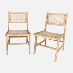 Set 2 sedie in canna e legno