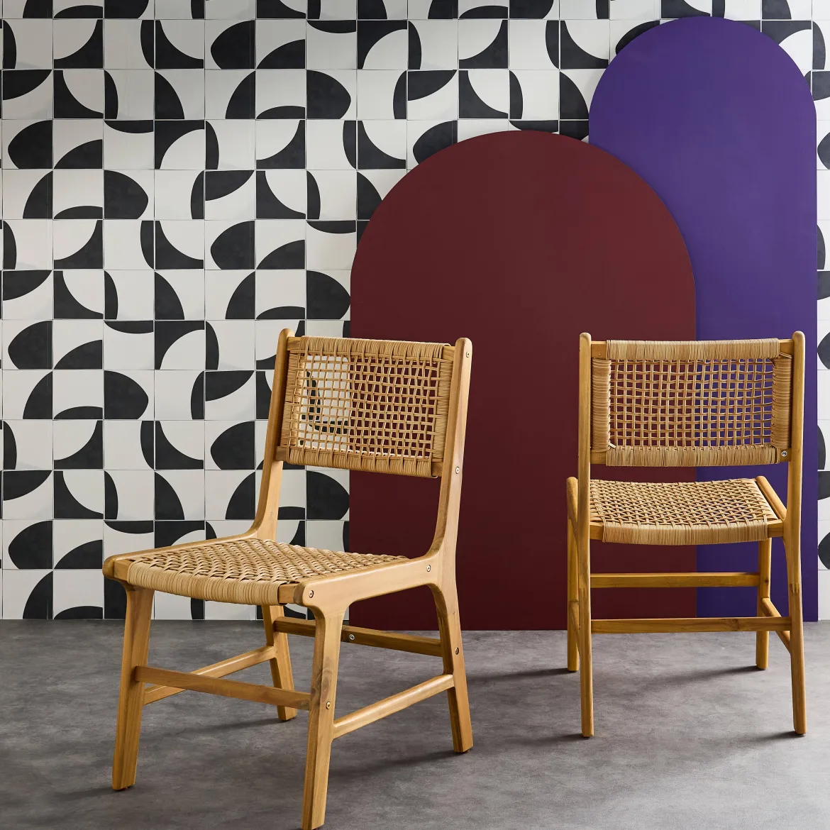 Set 2 sedie in canna e legno