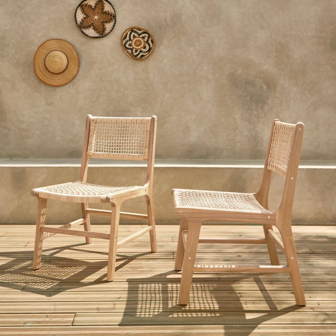 Set 2 sedie in canna e legno