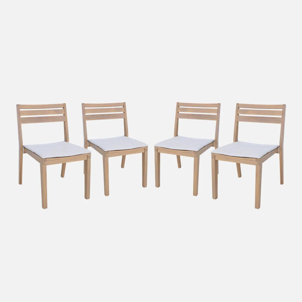 Set 4 sedie in legno di acacia, impilabili con cuscino