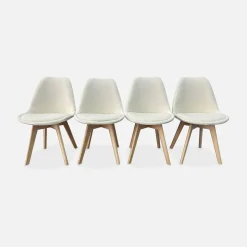 Set 4 sedie scandinave bouclé e gambe in legno