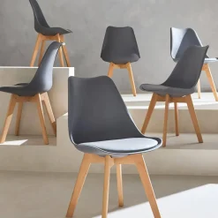 Set 6 sedie scandinave imbottite, gambe in legno per sala da pranzo