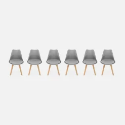 Set 6 sedie scandinave imbottite, gambe in legno per sala da pranzo