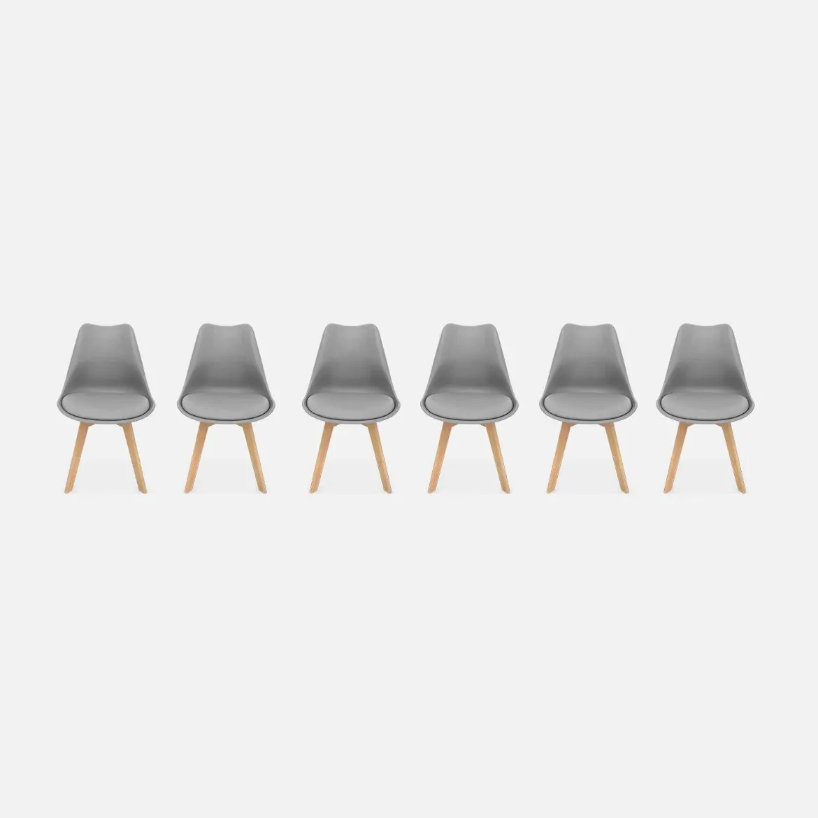 Set 6 sedie scandinave imbottite, gambe in legno per sala da pranzo