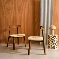 Set 2 sedie scandinave legno hevea seduta in corda