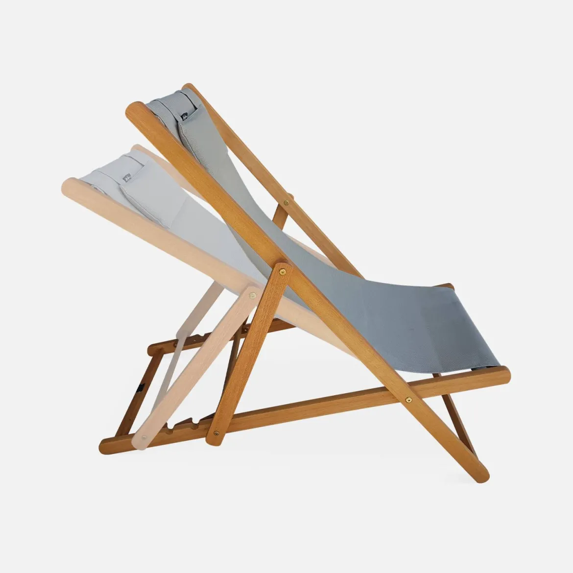 Set 2 sedie sdraio in legno con cuscino poggiatesta