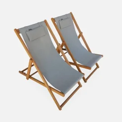 Set 2 sedie sdraio in legno con cuscino poggiatesta