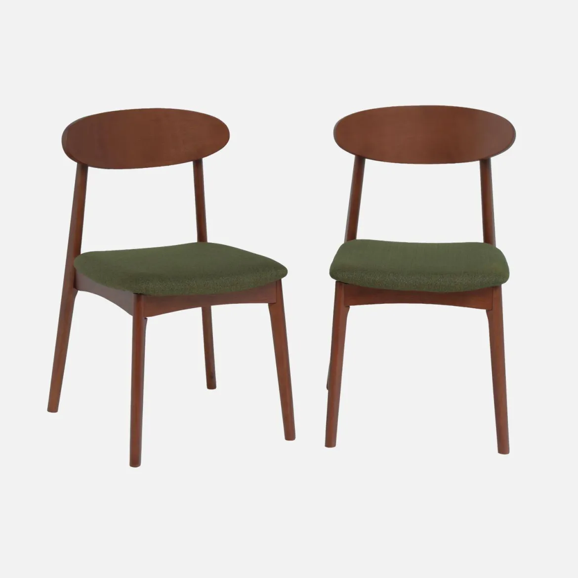 Set 2 sedie vintage in legno di hevea noce e tessuto