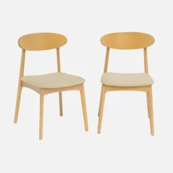 Set 2 sedie vintage in legno di hevea naturale e tessuto