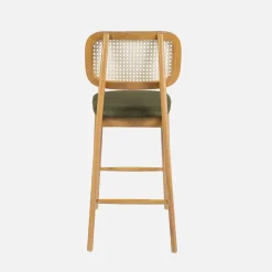 Set 2 sgabelli da bar in legno di hevea con impagliatura e tessuto, 66,5 cm