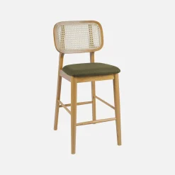 Set 2 sgabelli da bar in legno di hevea con impagliatura e tessuto, 66,5 cm
