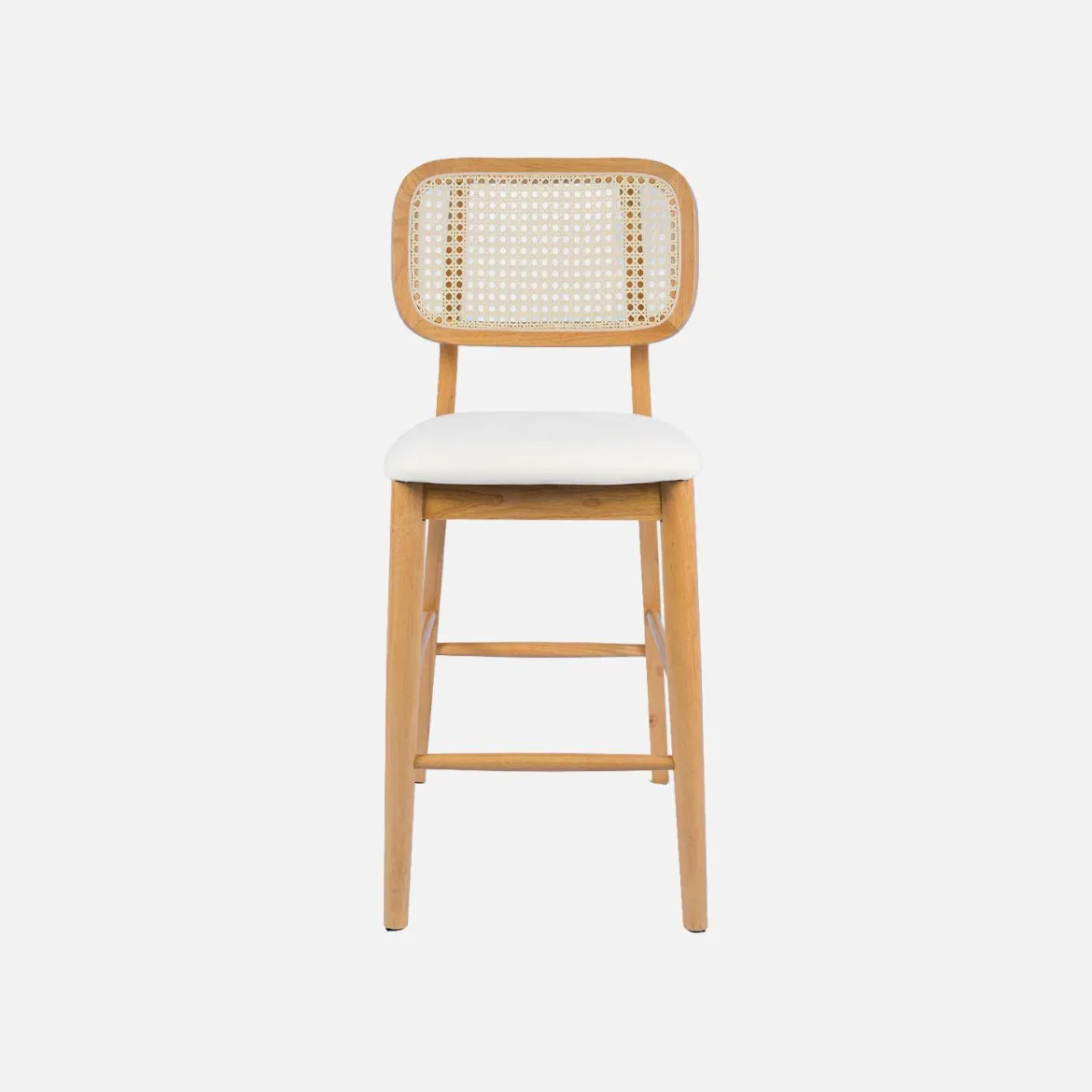 Set 2 sgabelli da bar in legno di hevea con impagliatura e tessuto, 66,5 cm