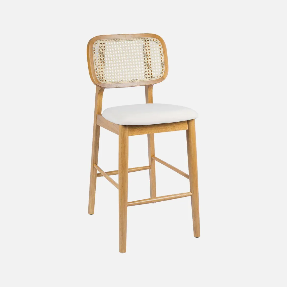 Set 2 sgabelli da bar in legno di hevea con impagliatura e tessuto, 66,5 cm