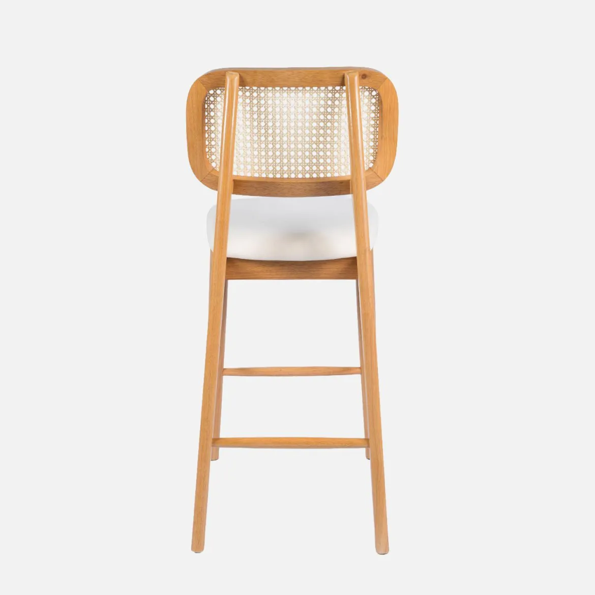 Set 2 sgabelli da bar in legno di hevea con impagliatura e tessuto, 66,5 cm