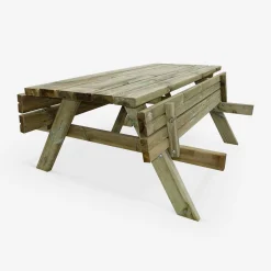Set 4 tavoli da picnic in legno con 6 posti