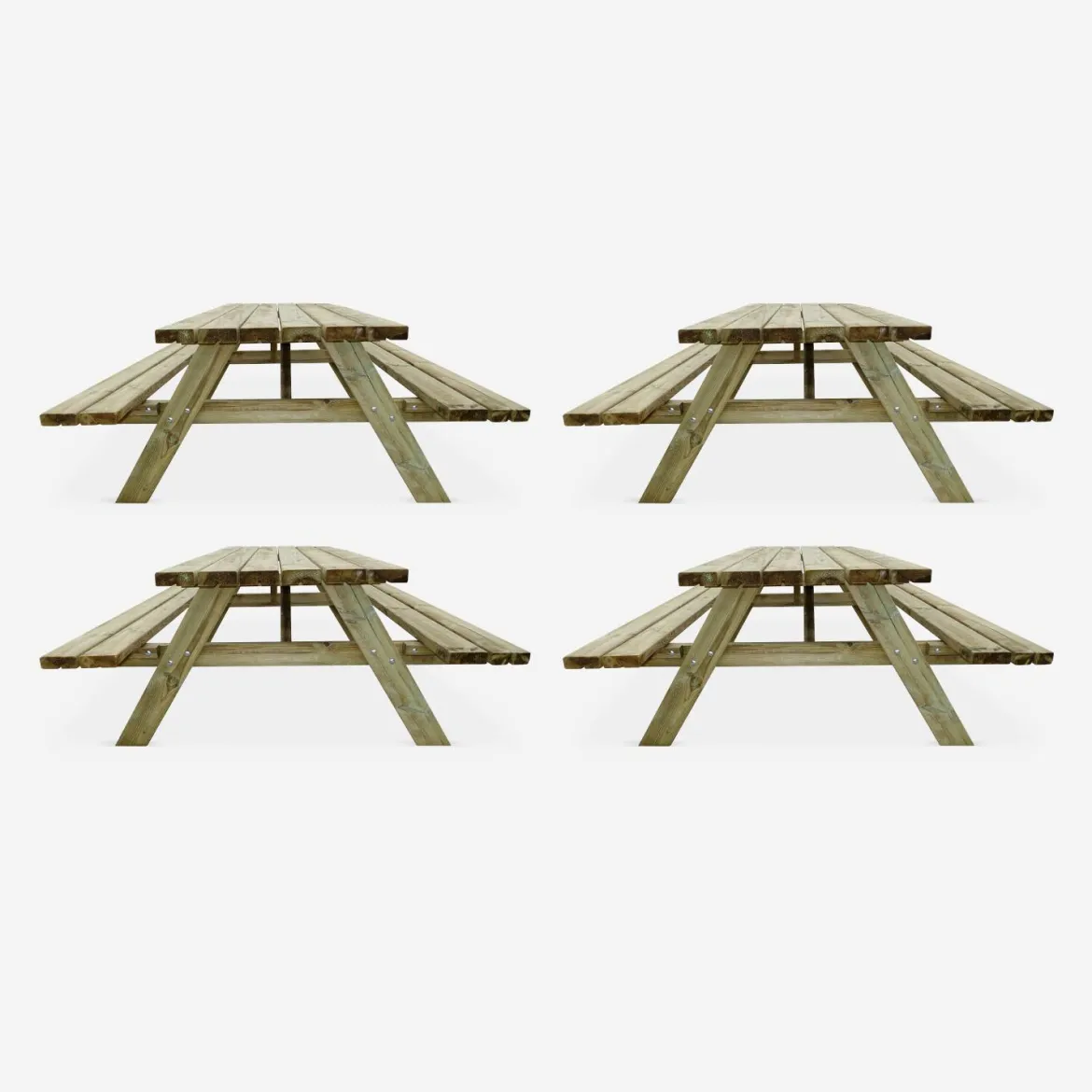 Set 4 tavoli da picnic in legno con 6 posti