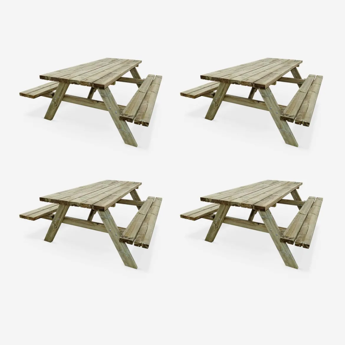 Set 4 tavoli da picnic in legno con 6 posti