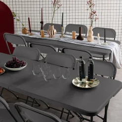 Set 2 tavoli pieghevoli per eventi in plastica con 12 sedie