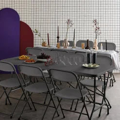 Set 2 tavoli pieghevoli per eventi in plastica con 12 sedie