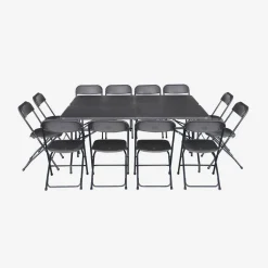 Set 2 tavoli pieghevoli per eventi in plastica con 12 sedie
