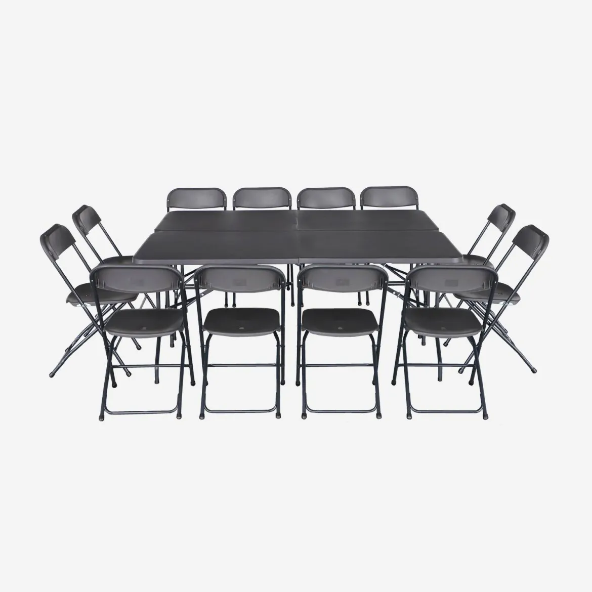 Set 2 tavoli pieghevoli per eventi in plastica con 12 sedie