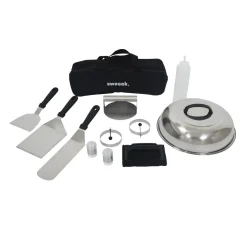 Set 11 utensili per barbecue, piastra di cottura e braciere
