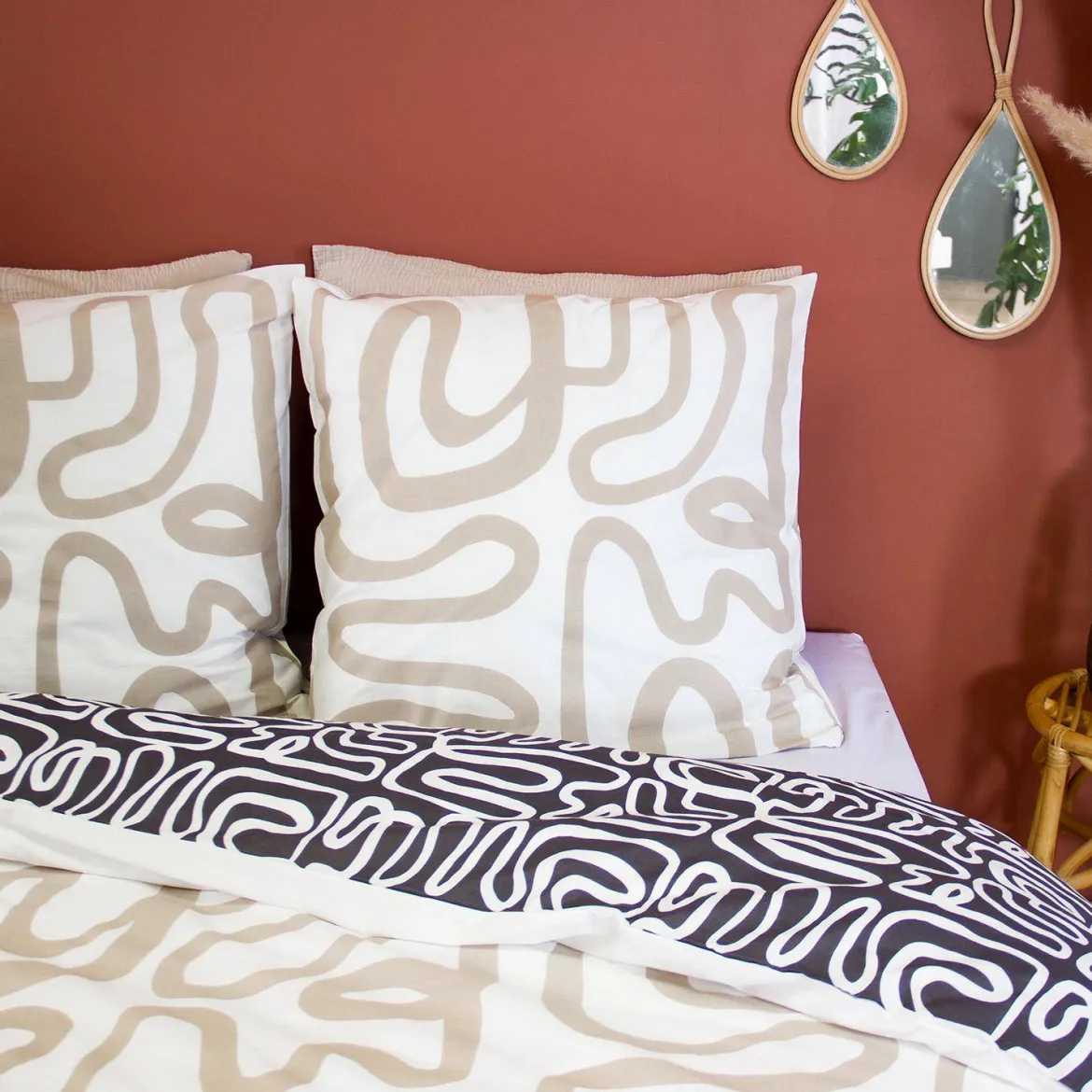 Set biancheria da letto in cotone reversibile con motivo grafico, 2 posti