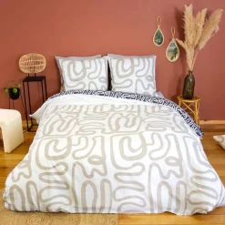 Set biancheria da letto in cotone reversibile con motivo grafico, 2 posti