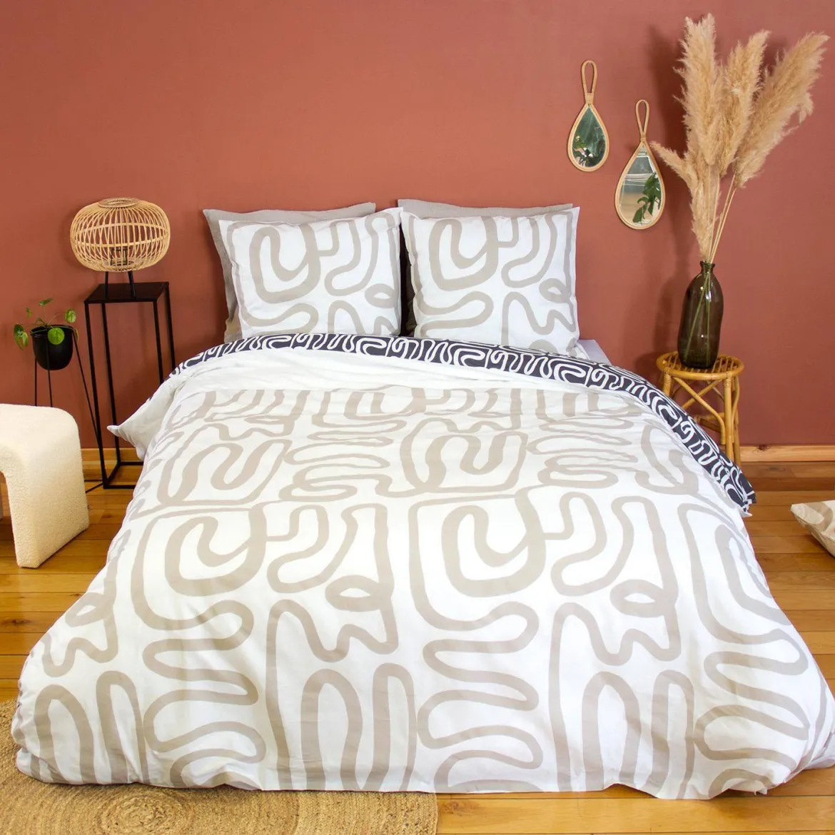 Set biancheria da letto in cotone reversibile con motivo grafico, 2 posti