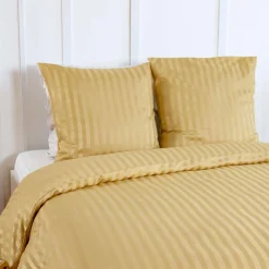 Set biancheria da letto in poliestere effetto satinato a righe sottili 2 posti giallo