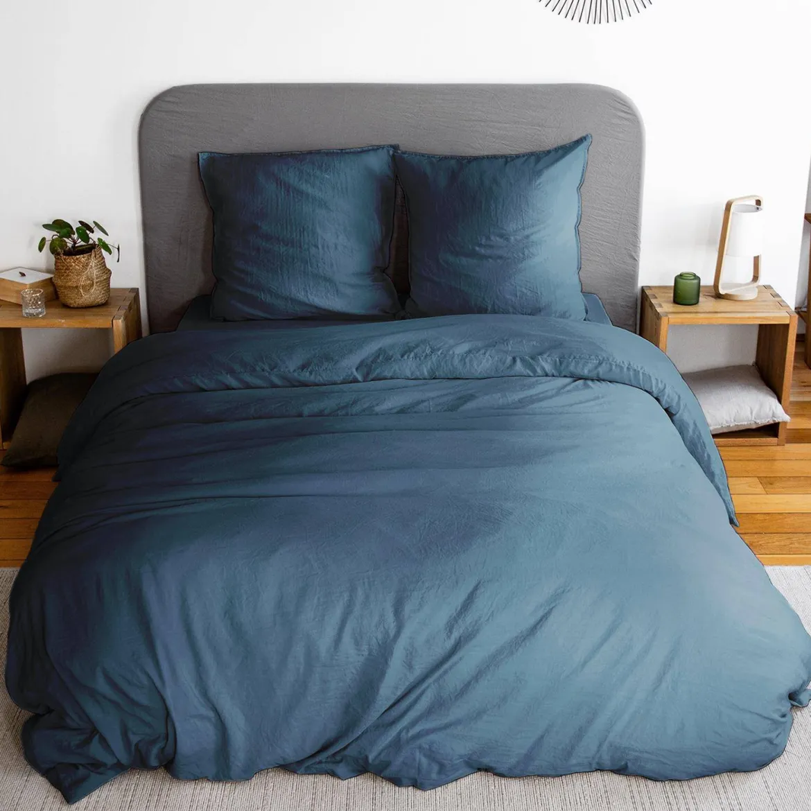 Set biancheria da letto in microfibra lavata blu notte, 2 posti