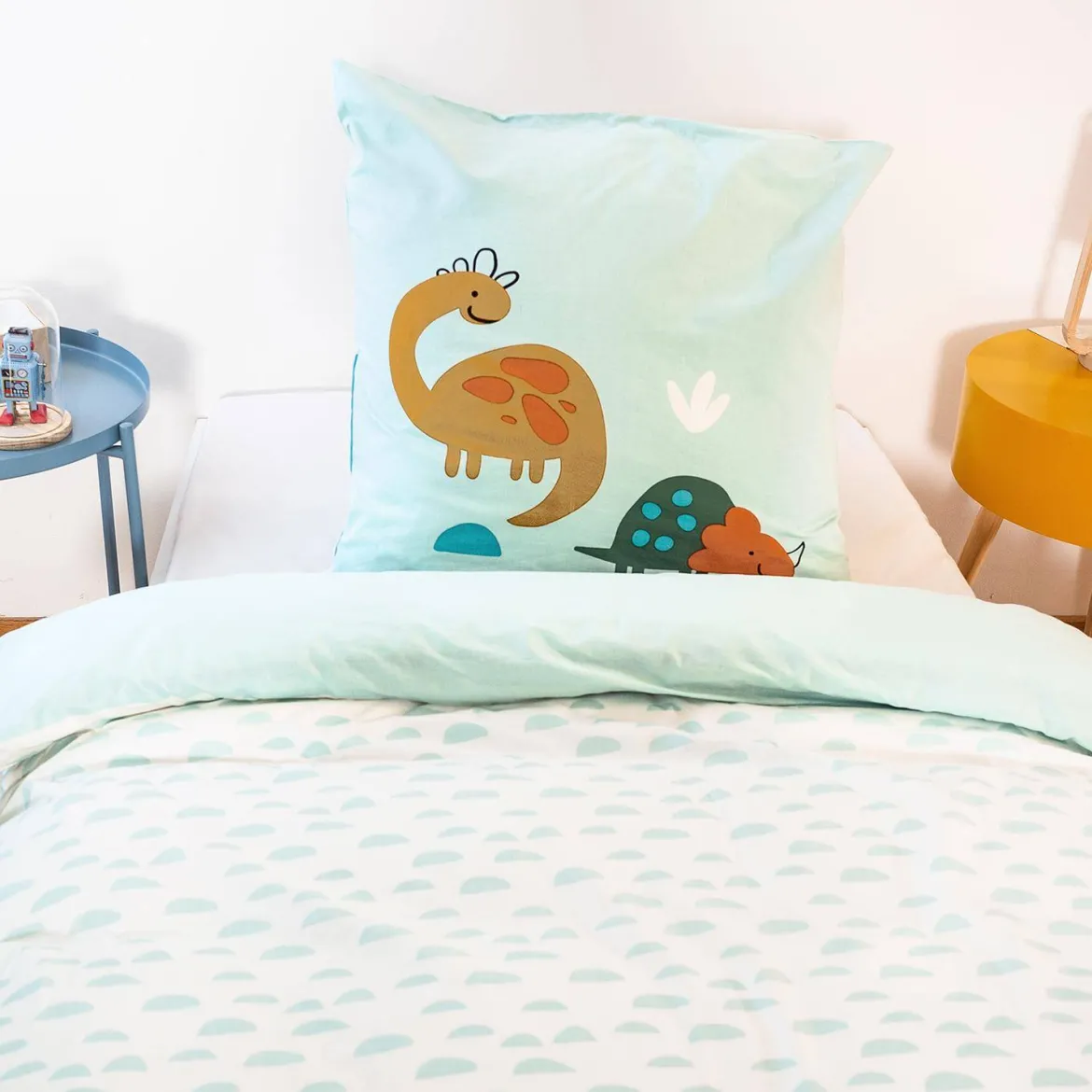 Set biancheria da letto in cotone reversibile stampata con dinosauri per un letto singolo, 140 cm