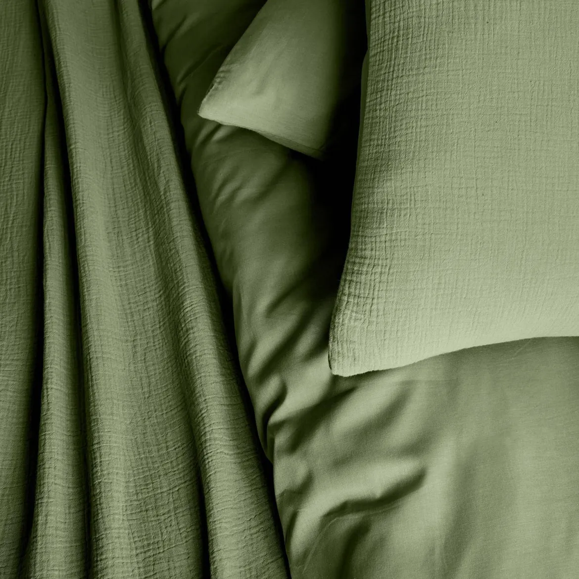 Set biancheria da letto in garza di cotone verde kaki