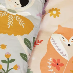 Set biancheria da letto in cotone reversibile stampata unicorno/ballerina, 140cm