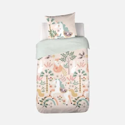 Set biancheria da letto in cotone reversibile stampata unicorno/ballerina, 140cm
