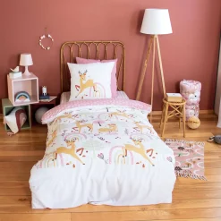 Set biancheria da letto in microfibra reversibile stampata foresta incantata, 140cm