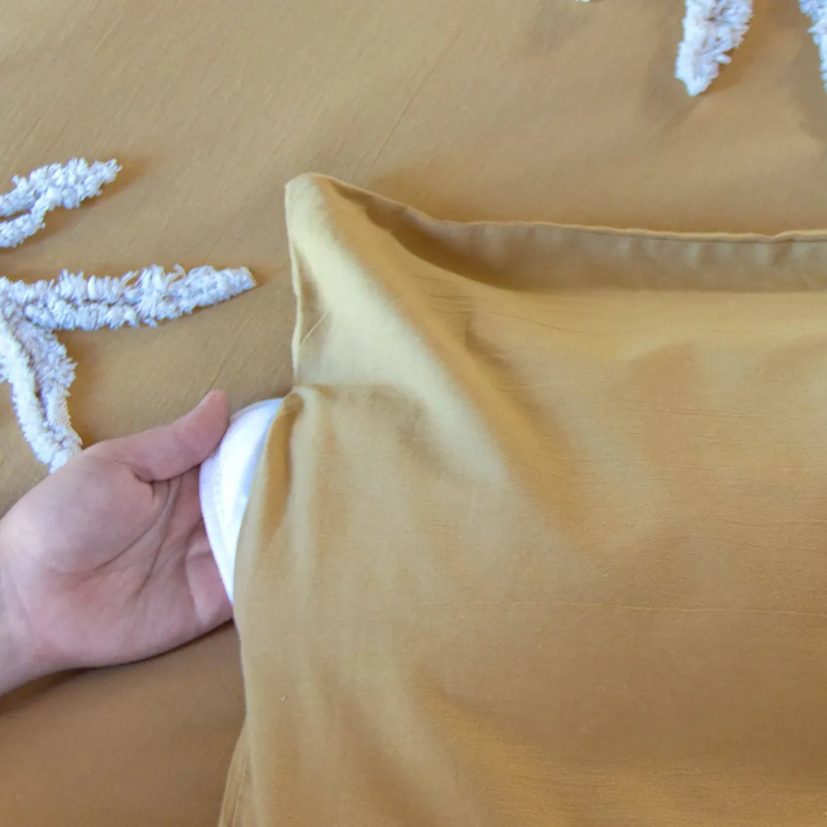 Set biancheria da letto in cotone color senape, 2 posti