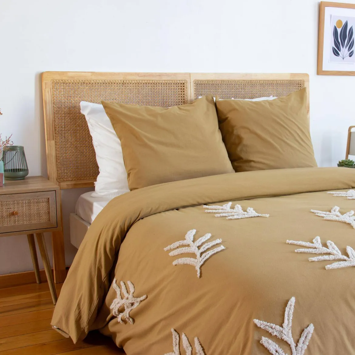 Set biancheria da letto in cotone color senape, 2 posti