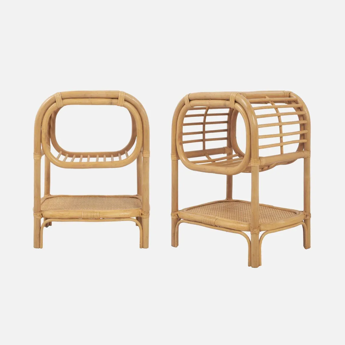 Set di 2 comodini in rattan naturale curvato, 1 vano
