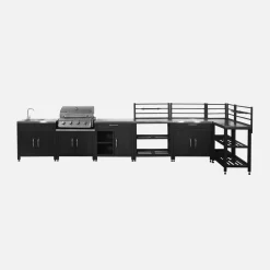 Set di 7 moduli da cucina con barbecue + copertura