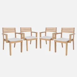 Set di 4 poltrone da giardino in legno di acacia con cuscino