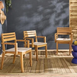 Set di 4 poltrone da giardino in legno di acacia con cuscino