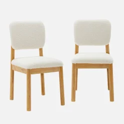 Set di 2 sedie imbottite in legno di hevea e bouclé