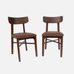 Set di 2 sedie in legno di hevea e similpelle