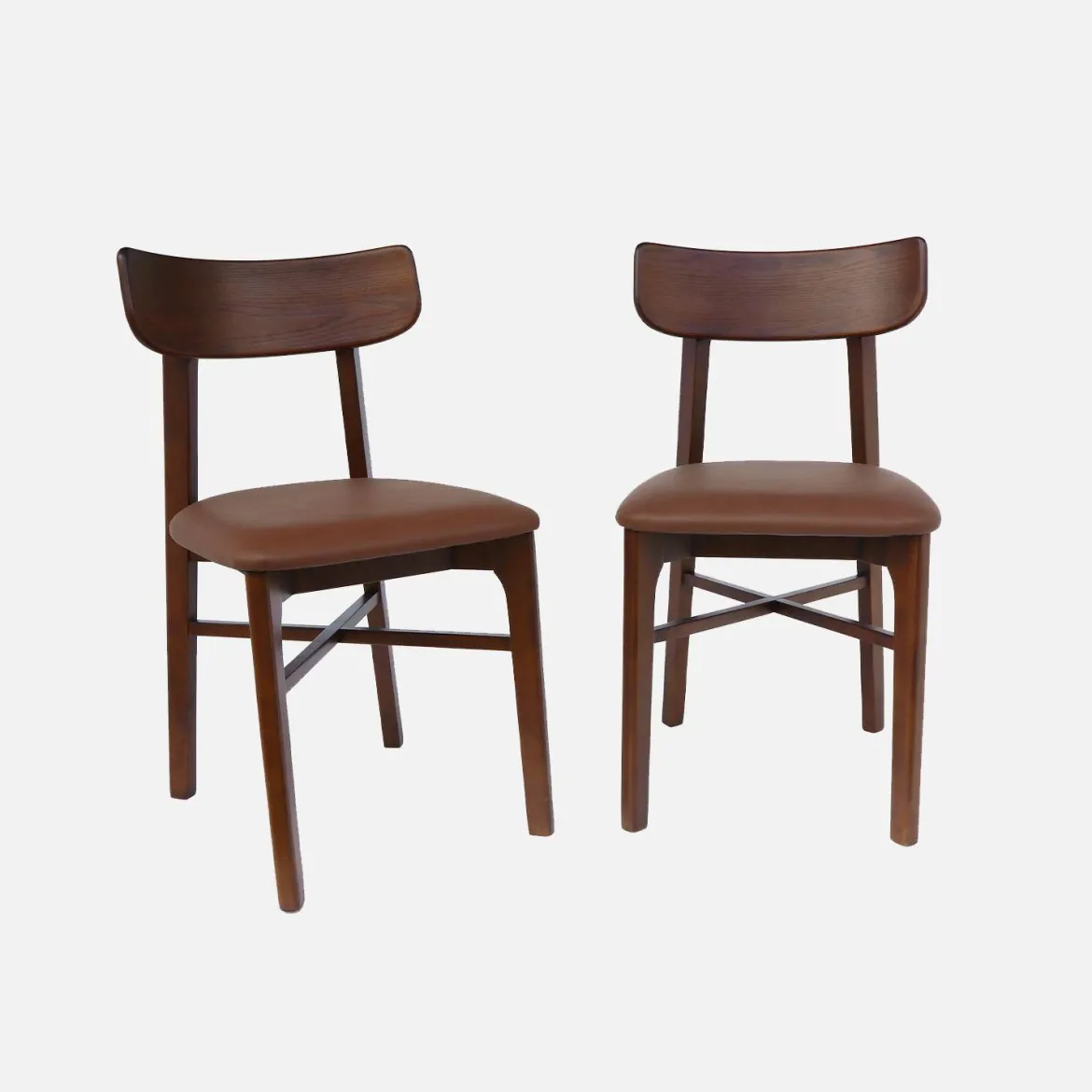 Set di 2 sedie in legno di hevea e similpelle